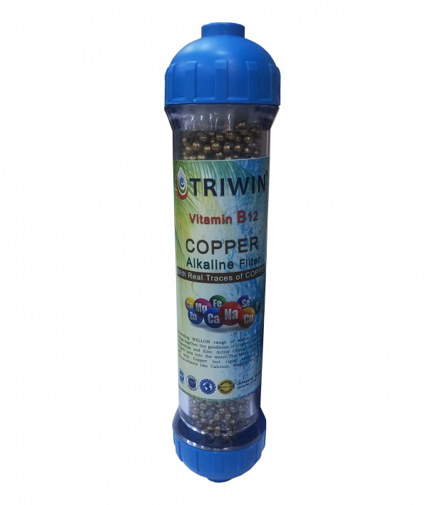 TRIWIN 10 INCH Vitamin B12 Copper Alkaline Filter Anti-oxidant Alkaline Anti Bacterial Anti Ageing Mineral Cartridge with 2 Connecting Elbows Suitable for All Types of Water Purifiers